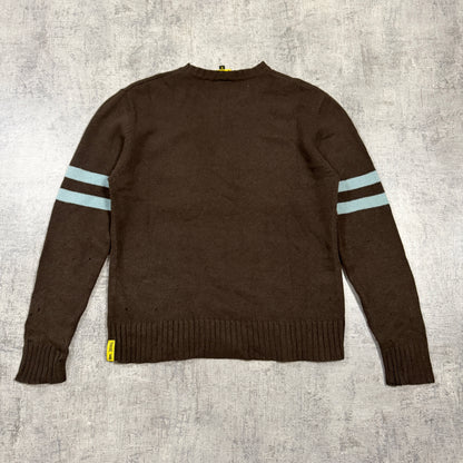 Lonsdale Y2K Knit Sweater Size M Mens Brown Light Blue Pullover          -I32