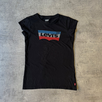 Levis Womens Y2K Black Graphic Baby Tee Fits Size S Womens            -D40