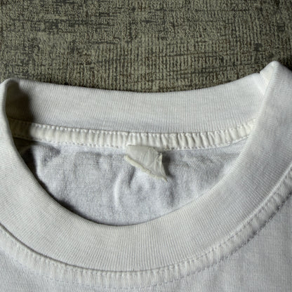 “Get In, Sit Down” Mens Vintage White T-Shirt Fits Size XL Mens                      -E43