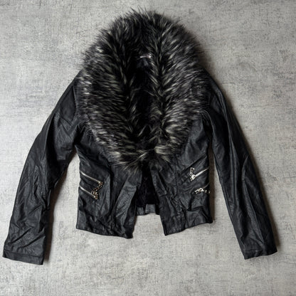 Spicysugar Y2K Womens Black Faux Leather/ Fur Jacket Size 12         -G32