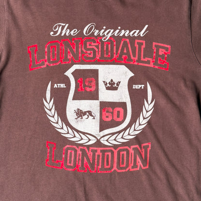 Lonsdale Y2K Brown Graphic T shirt Size S Mens Short Sleeve       -A33
