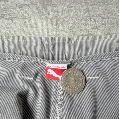 Puma Baggy Cargo Shorts Size 34 Grey White Pinstripe Y2K             -F1