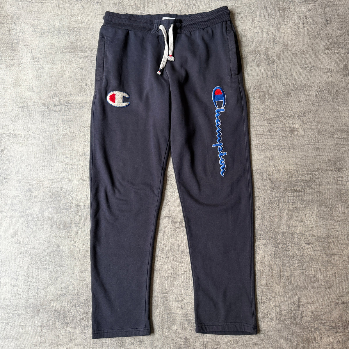 Vintage Champion Logo Track Pants Size XL Mens Navy Blue Elastic Waist           -H15