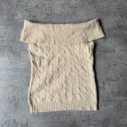 Ralph Lauren Black Label Early 2000’s Cream Off The Shoulder 100% Cashmere Knit Top Size L Womens                        -E69