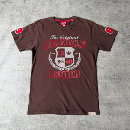 Lonsdale Y2K Brown Graphic T shirt Size S Mens Short Sleeve       -A33