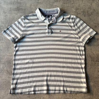 Tommy Hilfiger Mens Striped Polo Shirt Size L Mens Y2K Light Blue         -D55