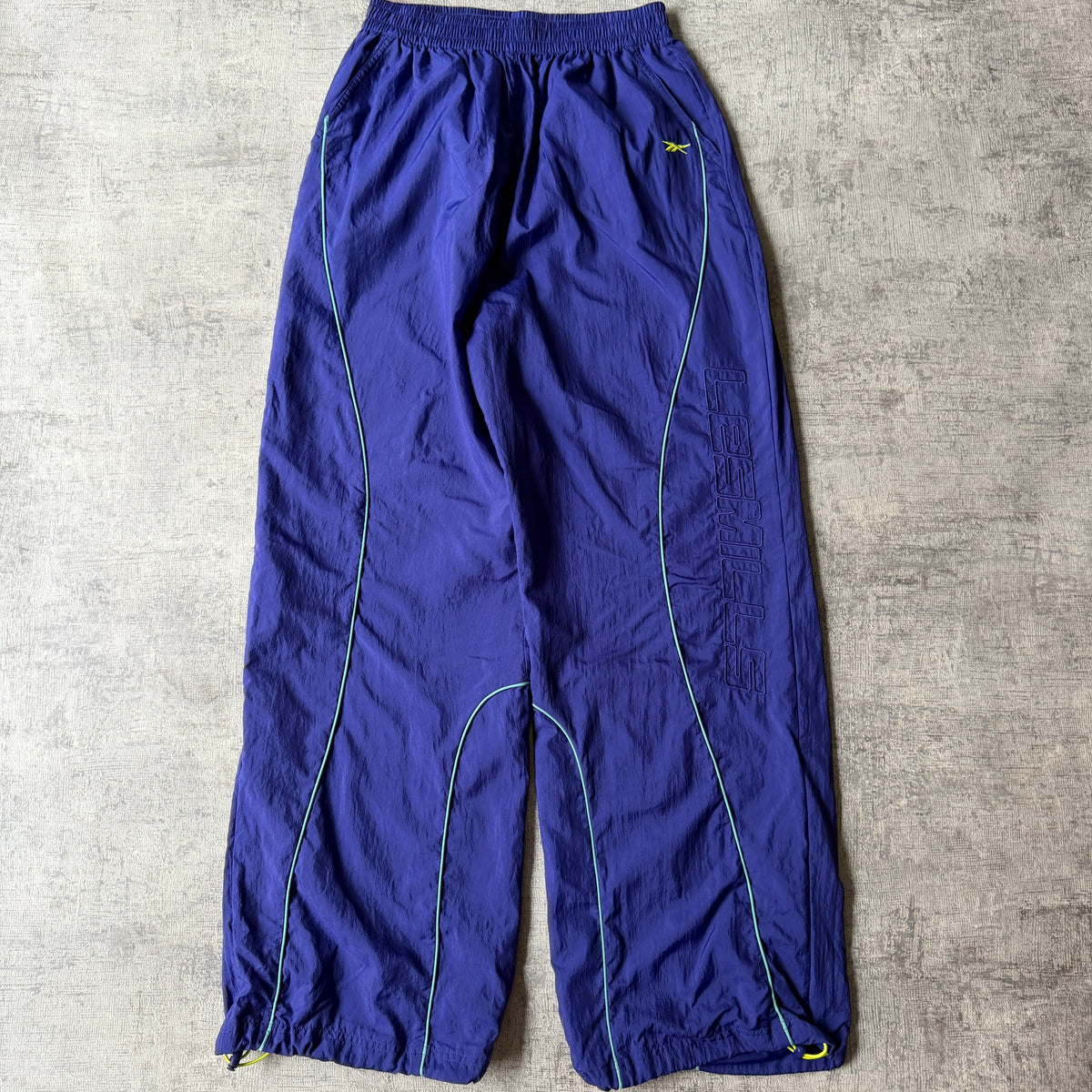 Reebok Baggy Y2K Track Pants Size S Blue/ Yellow Adjustable Ankles                -F12