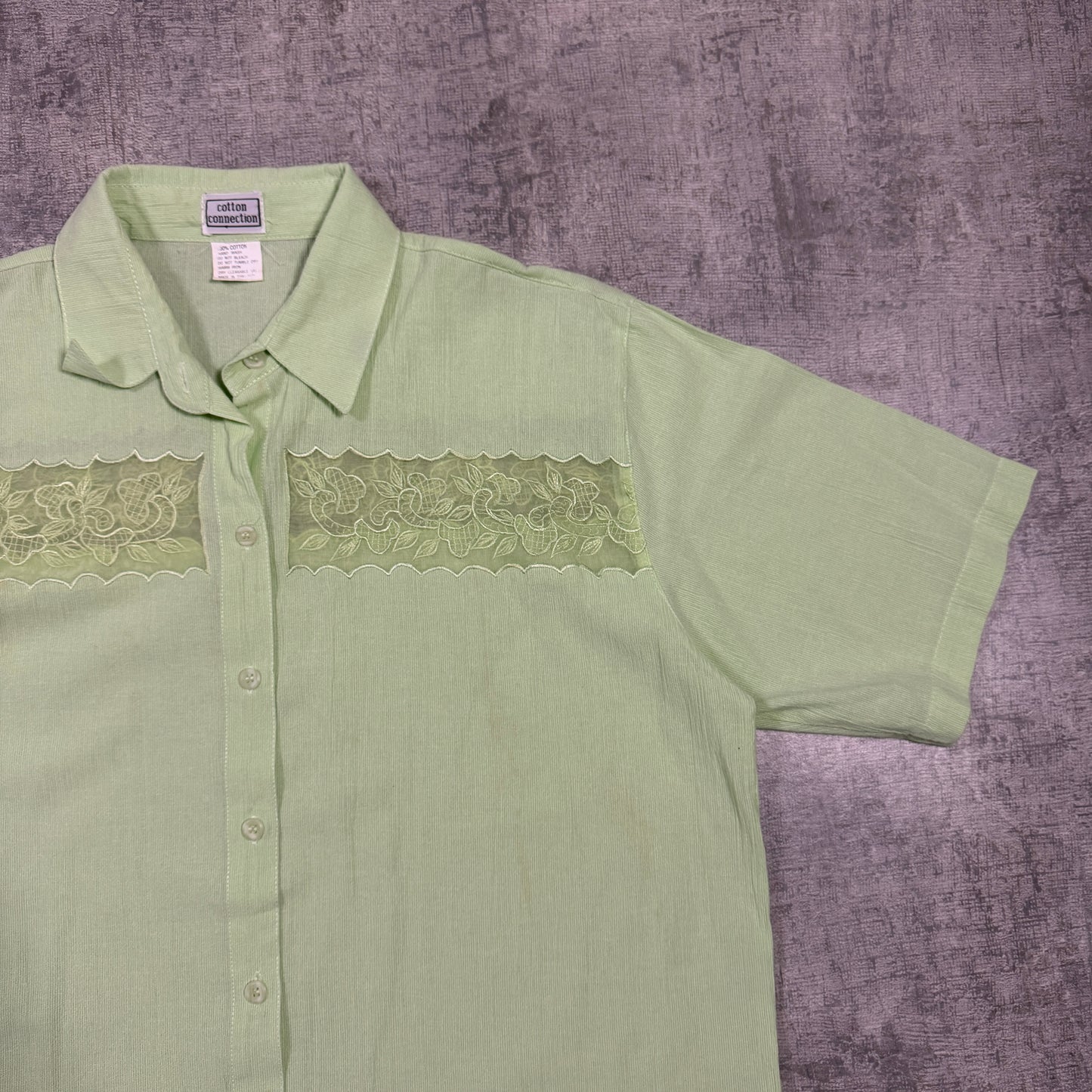 Vintage Cotton Connection Pastel Green Cropped Button Up Shirt Size L           -I2