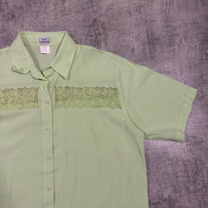 Vintage Cotton Connection Pastel Green Cropped Button Up Shirt Size L           -I2