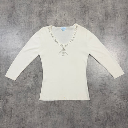 Wombat Womens Y2K Cream Ring Detail Top Scoop Neck Size S        -I38