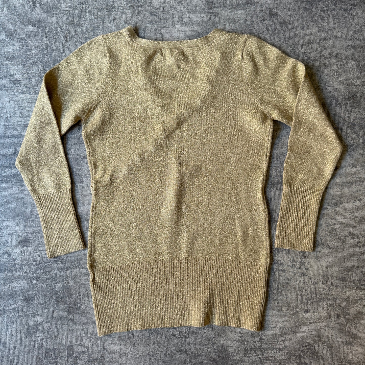 Reem Womens Y2K Gold V-Neck Blouse Top Size S Long Sleeve                   -E54