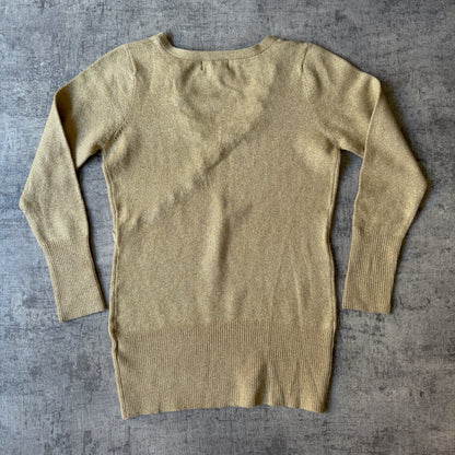 Reem Womens Y2K Gold V-Neck Blouse Top Size S Long Sleeve                   -E54