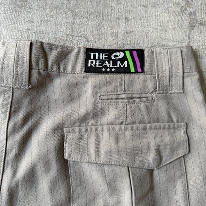 The Realm Y2K Baggy Cargo Shorts Size 36 Grey Pinstripe             -B40