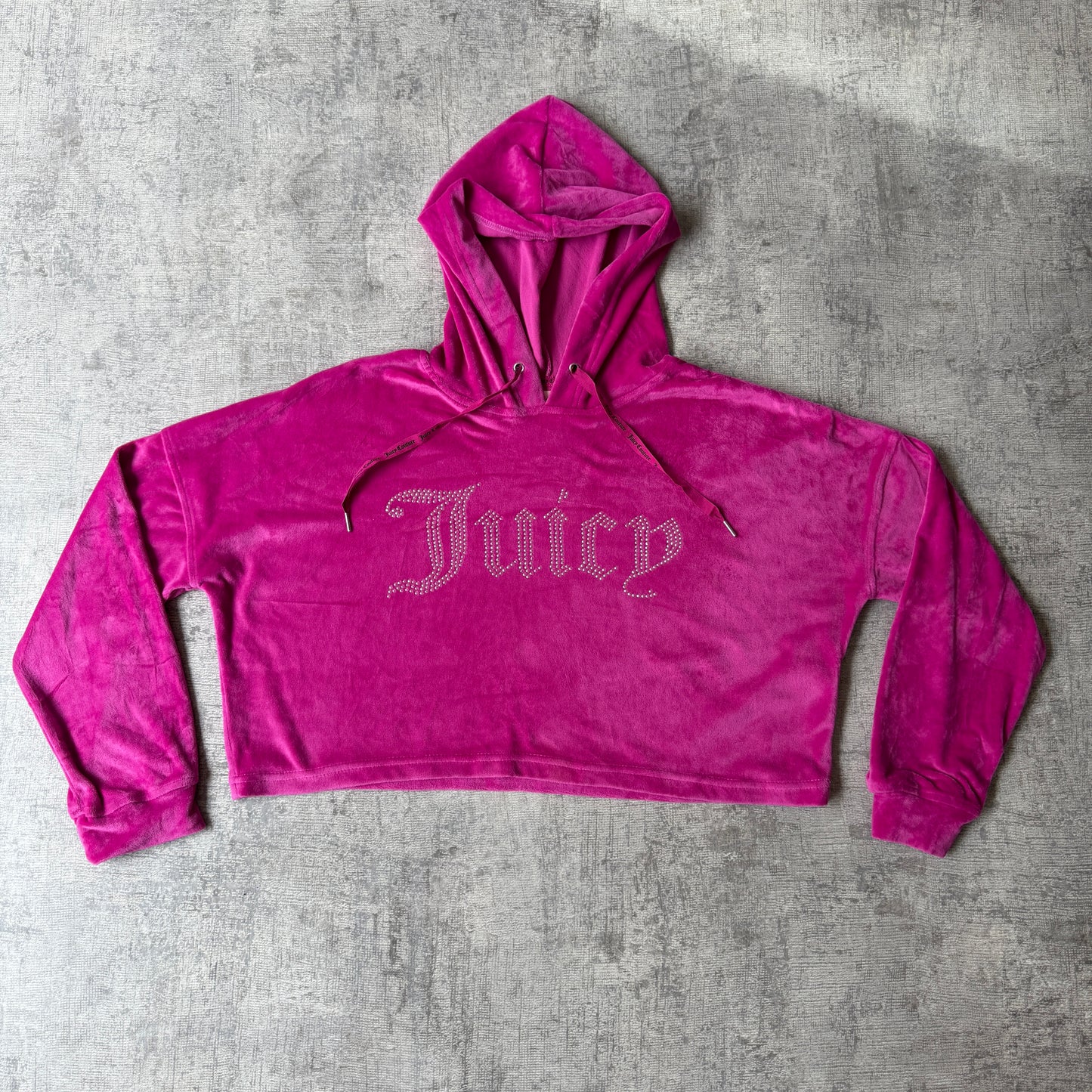 Juicy Couture Womens Y2K Cropped Velour Pink Hoodie Size S Bejewelled                  -E24