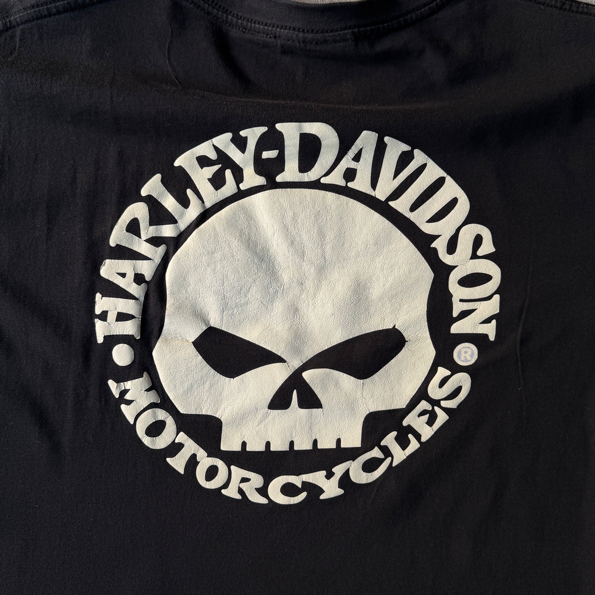 Harley Davidson Black Y2K Skull Graphic T-Shirt Size L Mens Tee                   -D63