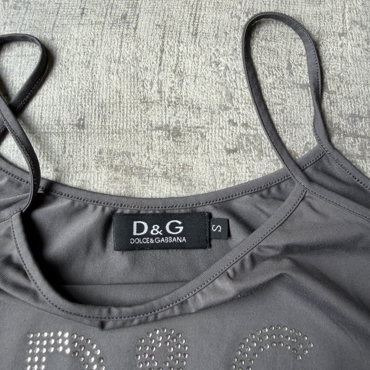Dolce & Gabbana Grey Bejewelled Tank Top Size S Womens Y2K            -C47