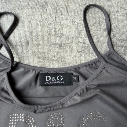 Dolce & Gabbana Grey Bejewelled Tank Top Size S Womens Y2K            -C47