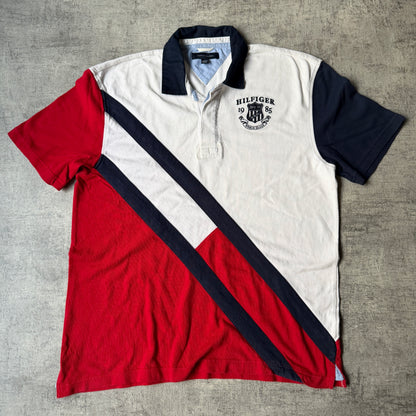 Vintage Tommy Hilfiger Polo Shirt Size XL Red White Colourblock                  -F37