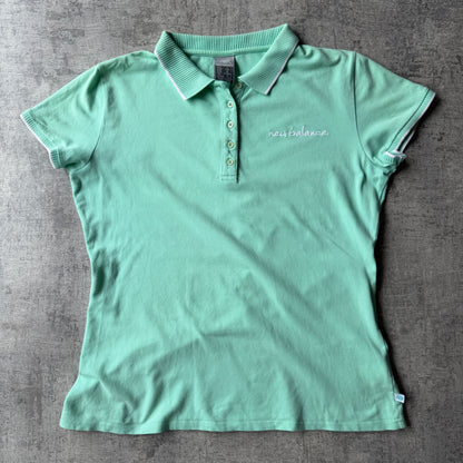 New Balance Womens Polo Shirt Size S/10 Mint Green Script Logo Top            -B29
