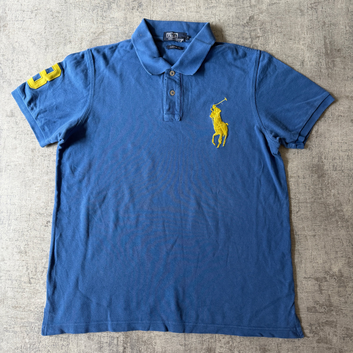 Polo Ralph Lauren Womens Y2K Blue/ Yellow Polo Shirt Size L Big Pony          -D50