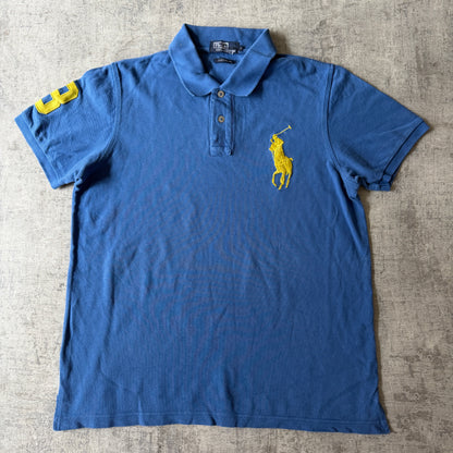 Polo Ralph Lauren Womens Y2K Blue/ Yellow Polo Shirt Size L Big Pony          -D50