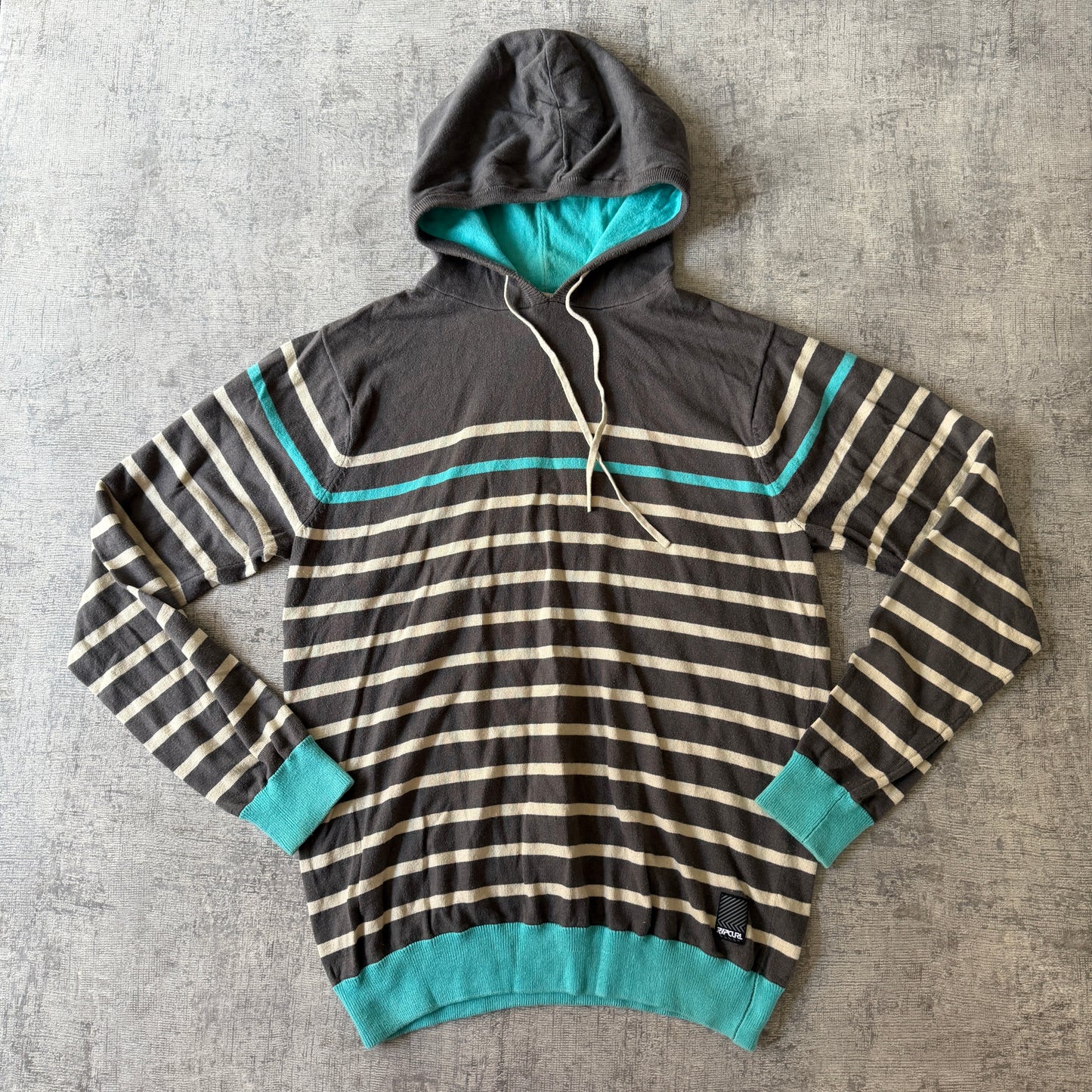 Ripcurl Y2K Striped Hoodie Size L Grey White Blue           -C11