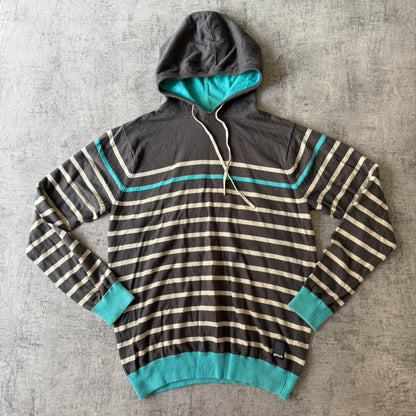 Ripcurl Y2K Striped Hoodie Size L Grey White Blue           -C11