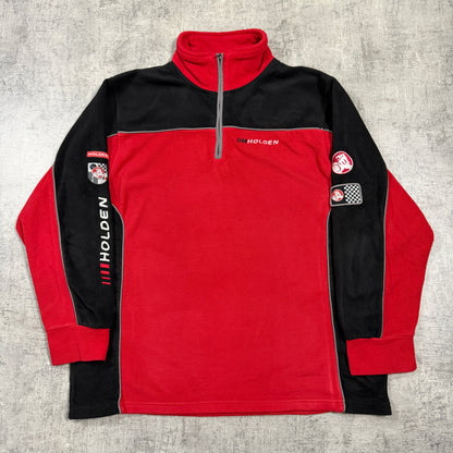 Vintage Holden Racing Fleece Quarter Zip Jumper Size L Mens Red Black Pullover         -I33