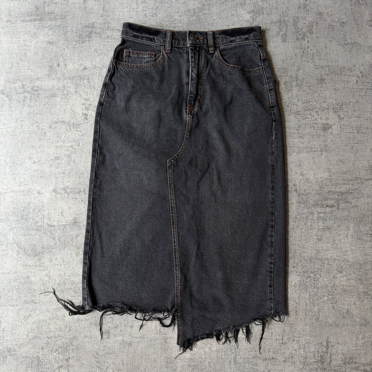 Jag Womens Black Denim Maxi Skirt Size 6 Back Split            -D14