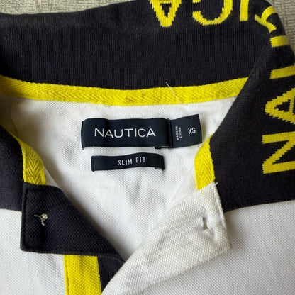 Nautica Womens White Y2K Polo Shirt Size XS Black Yellow Collar       -G62