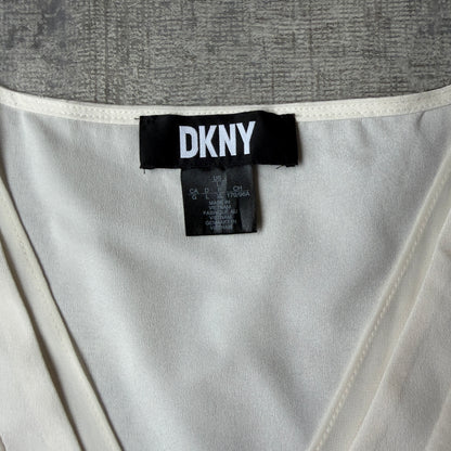 DKNY Womens Y2K White V Neck Blouse Top Size L Womens       -G67