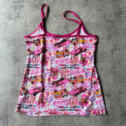 Barbie Womens Tank Top AOP Size 14 White/ Pink Singlet     -B23