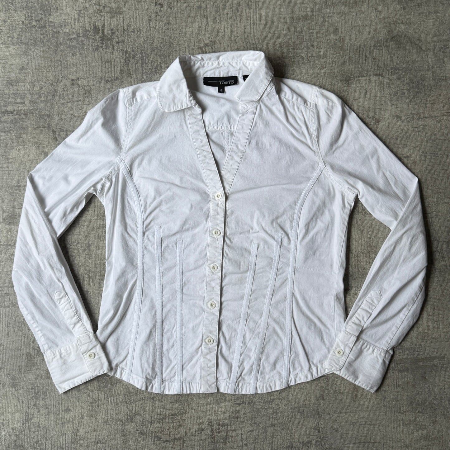 Tokito Womens Y2K Whited Fitted Button Up Shirt Size 12 Womens             -A61