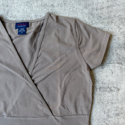 City Road Womens Vintage Brown V-Neck Top Size S Womens              -E62