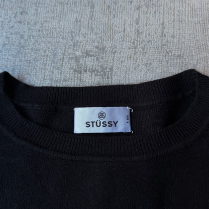 Stussy Y2K Knitted Graphic Sweater Size 6 Black White Jumper          -B45