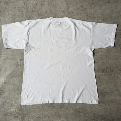“Get In, Sit Down” Mens Vintage White T-Shirt Fits Size XL Mens                      -E43