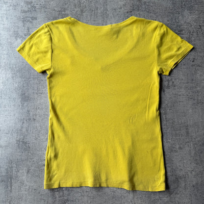Ralph Lauren Womens Yellow V-Neck Top Size M Pink Little Pony Vintage Single Stitch Top             -C38