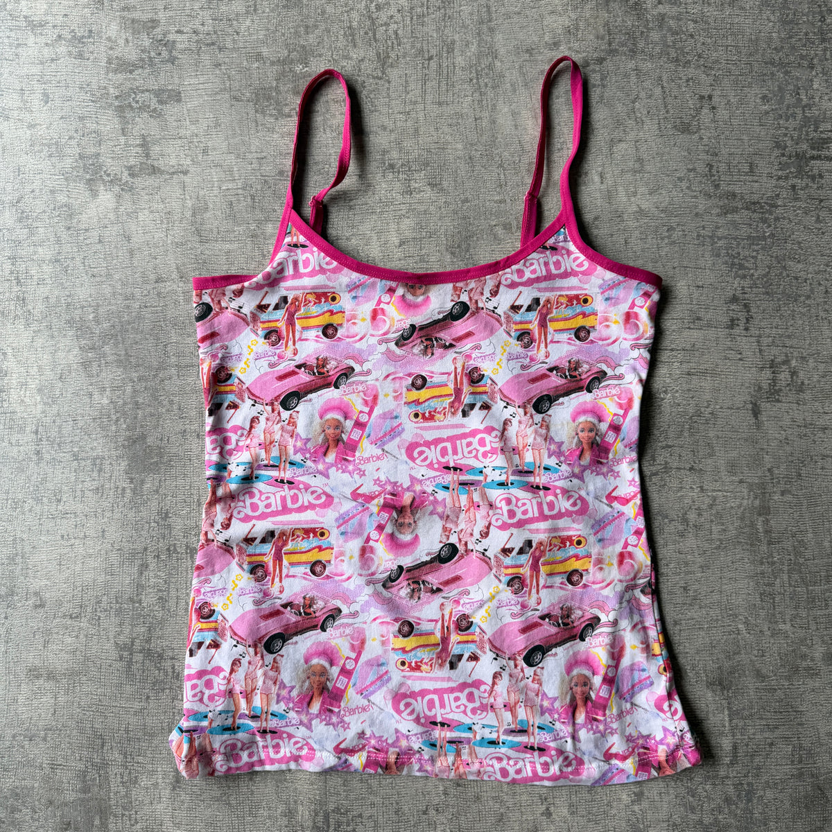 Barbie Womens Tank Top AOP Size 14 White/ Pink Singlet     -B23