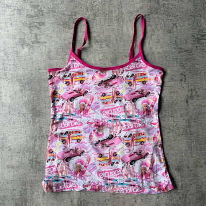 Barbie Womens Tank Top AOP Size 14 White/ Pink Singlet     -B23