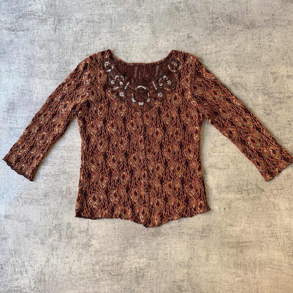 Womens Y2K Brown Lace Blouse Top Fits Size M Womens                     -E53