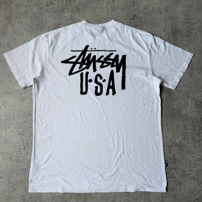 Stussy Australia White Tee Size M Mens Black Y2K Graphic      -G38