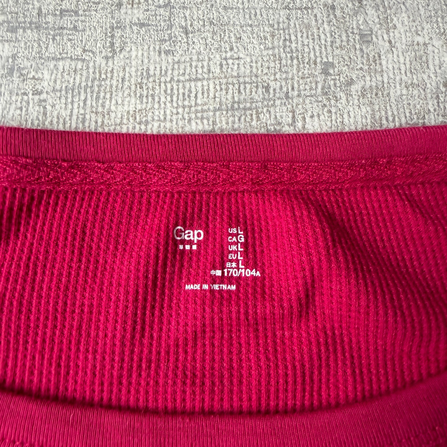 GAP Y2K Mens Long Sleeve Waffle Top Size L Pink Slim Fit             -E39