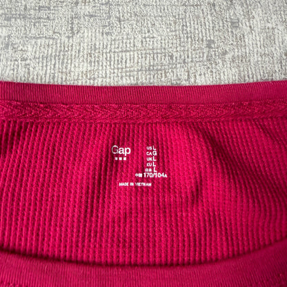 GAP Y2K Mens Long Sleeve Waffle Top Size L Pink Slim Fit             -E39
