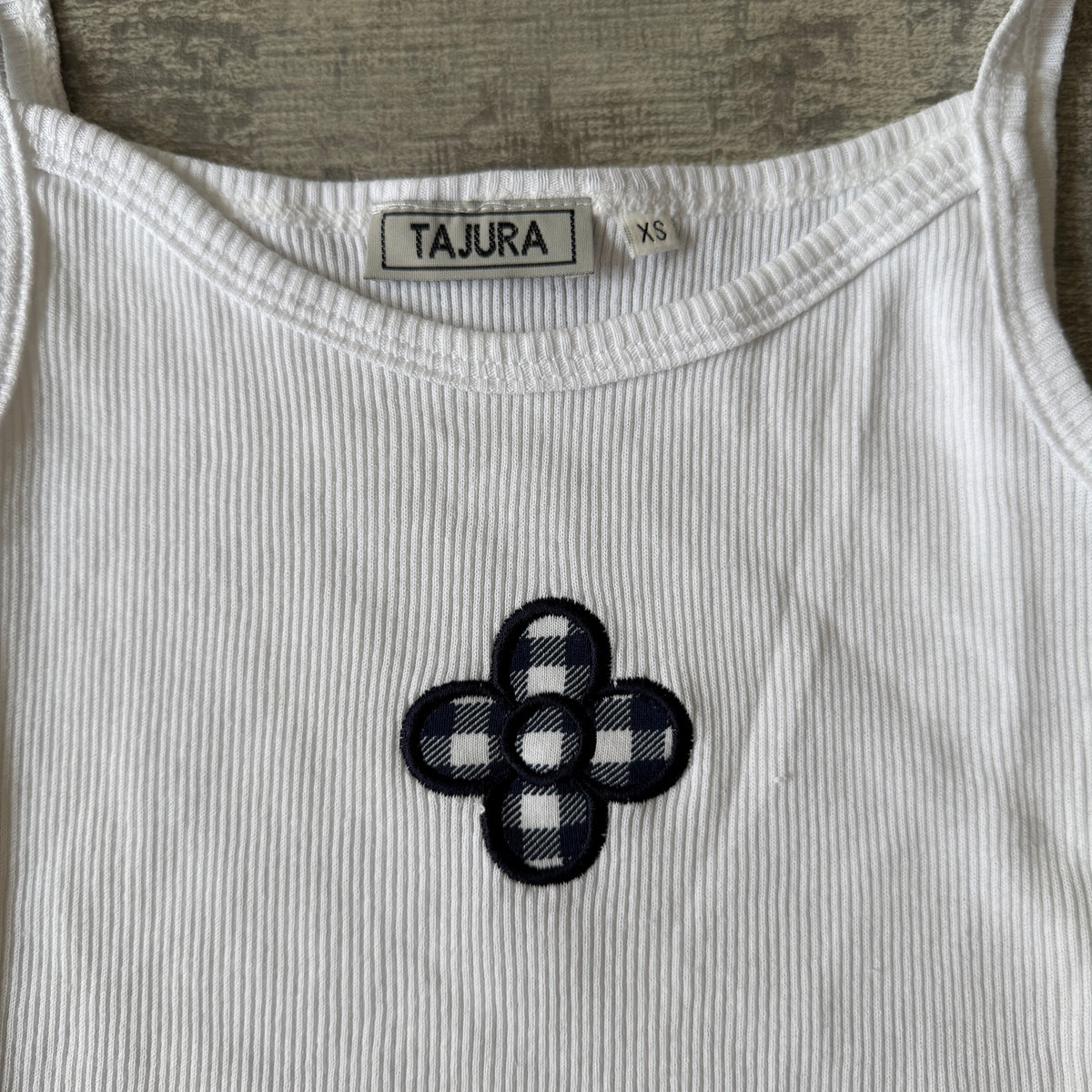 Tajura Womens Y2K Ribbed White Tank Top Size XS Flower Print          -D45