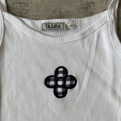 Tajura Womens Y2K Ribbed White Tank Top Size XS Flower Print          -D45