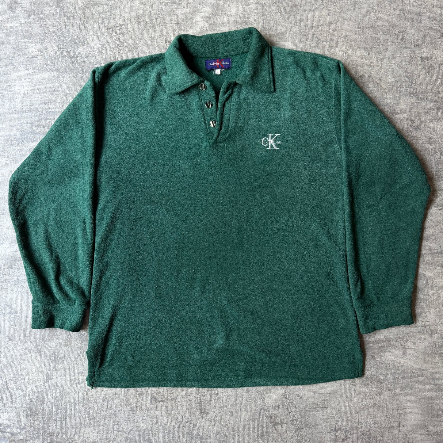 Calvin Klein Mens Vintage Green Long Sleeve Polo Shirt Size L Mens             -E35