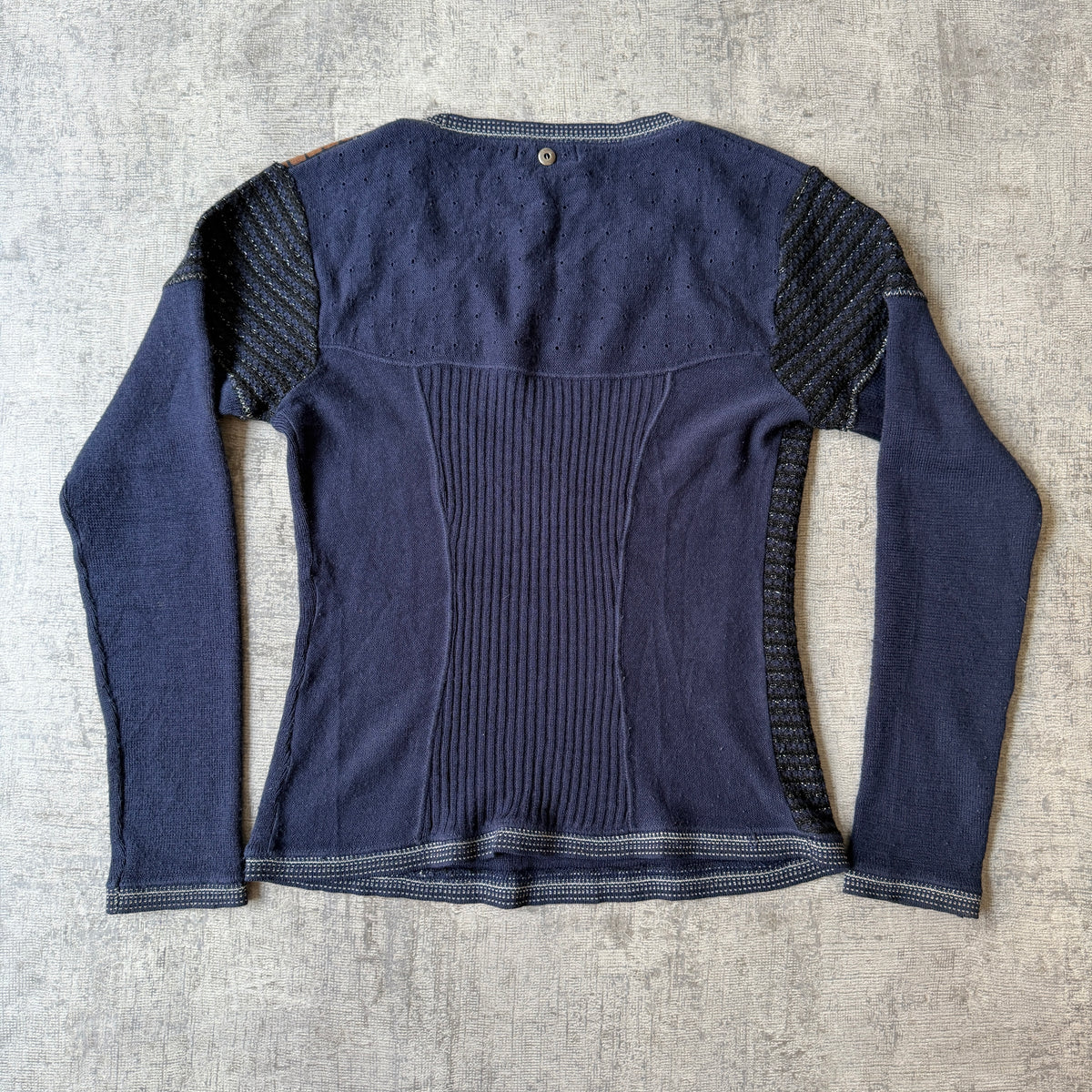 Carlopik Womens Navy Y2K Embroidered Long Sleeve Top Size 42 Fits S-M           -H55
