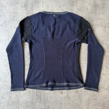 Carlopik Womens Navy Y2K Embroidered Long Sleeve Top Size 42 Fits S-M           -H55