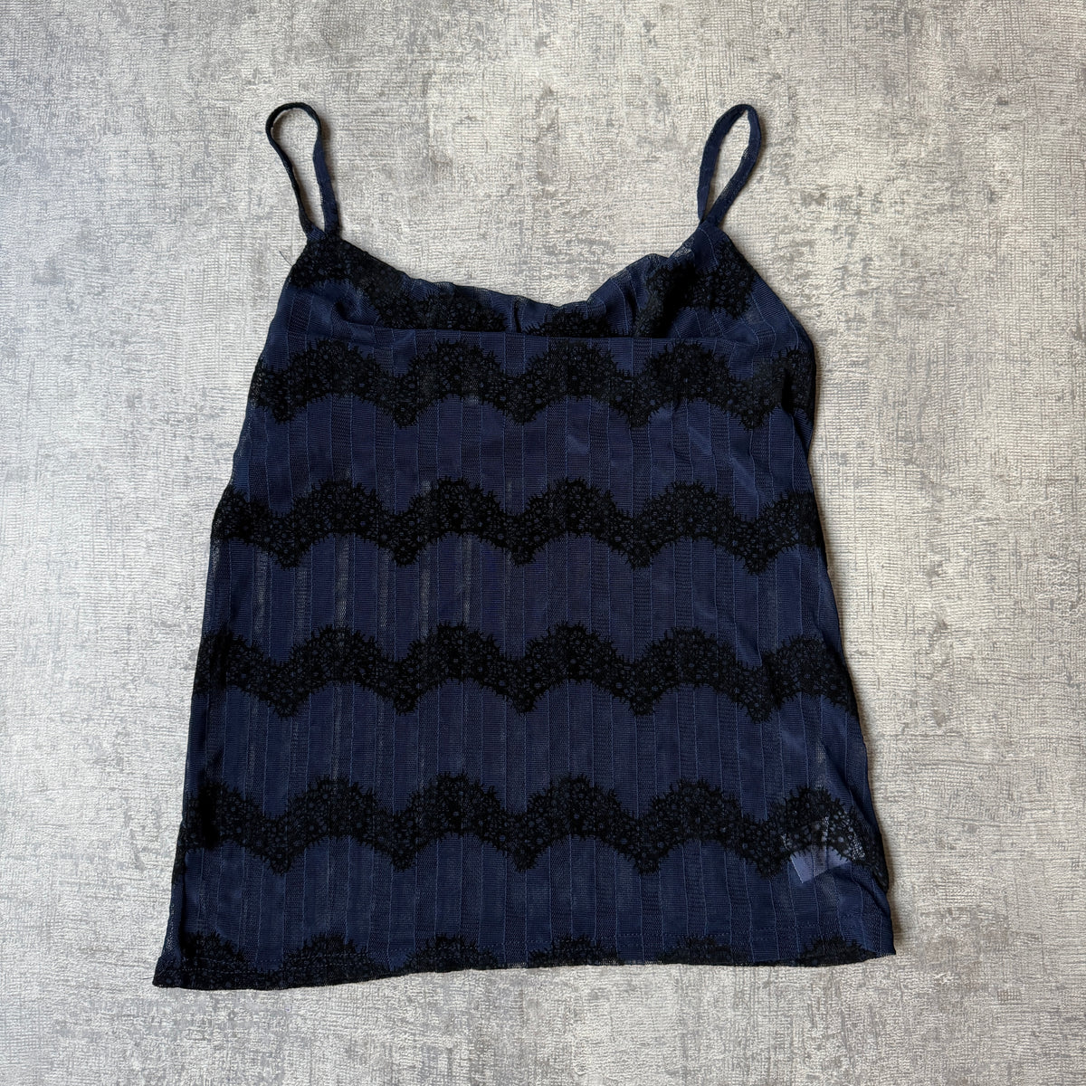 Womens Y2K Cami Top Size Fits M-L Womens Dark Blue Black Sheer        -G56