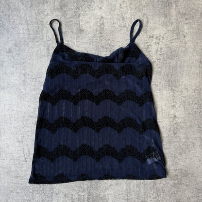 Womens Y2K Cami Top Size Fits M-L Womens Dark Blue Black Sheer        -G56